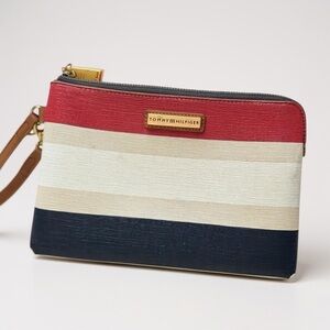 Tommy Hilfiger Wristlet/makeup bag, vintage, iconic stripes, gold hardware